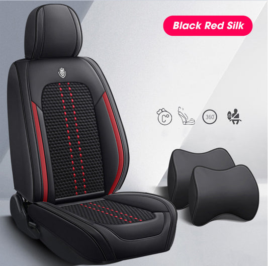 Leather Car Seat Covers (GH01) | Black Red Silk