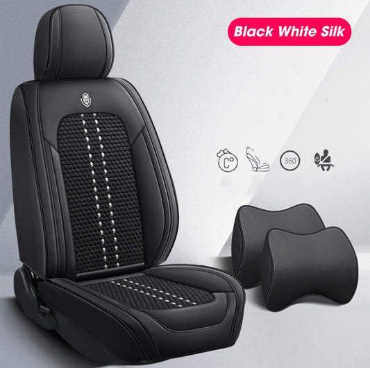 Leather Car Seat Covers (GH01) | Black White Silk