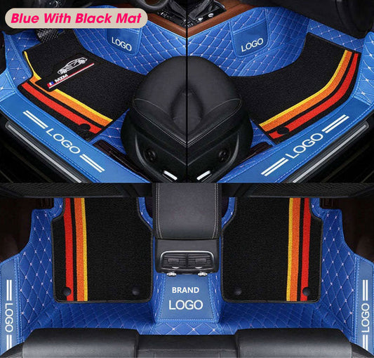 Exclusive Car Floor Mats For All Cars (Ver.02) - Blue Whit Black Mat